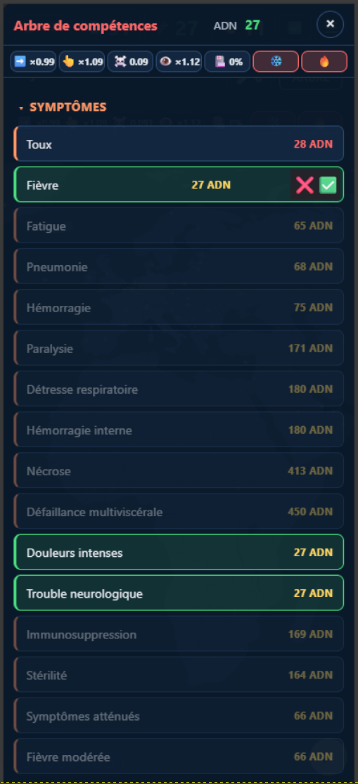 Arbre de compétences sur mobile